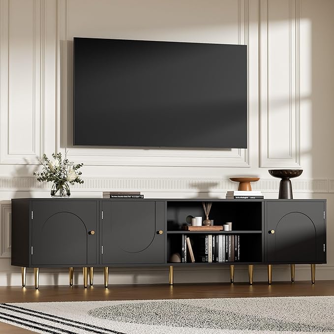 Modern TV Stand for 50/60/70/80 inch TV, Combined TV Stand for 75+ inch TV, Entertainment Center for Up to 80" TV, TV Media Stand with Storage Side Cabinet for Living Room, Bedroom, Black