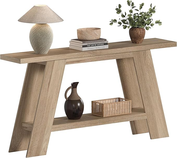 Treocho 63 Inch Long Farmhouse Console Tables for Entryway, 2-Tier Modern Wood Sofa Table with Shelf Behind Couch, Contemporary Narrow Entryway Table for Living Room, Hallway, Entrance, Walnut