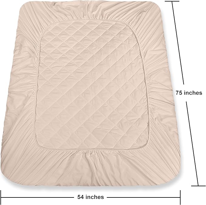 Utopia Bedding Quilted Fitted Mattress Pad, Full Size, Elastic Fitted Mattress Topper Protector and Cover Stretches up to 16 Inches Deep, Machine Washable (Beige)