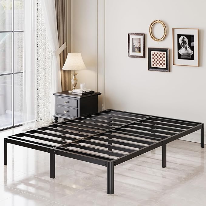12 Inch Queen Bed Frame with Rounded Corner Legs, 2000 LBS Heavy Duty Metal Queen Platform Bed Frame with Steel Slats Support, No Box Spring Needed, Noise Free, Easy Assembly