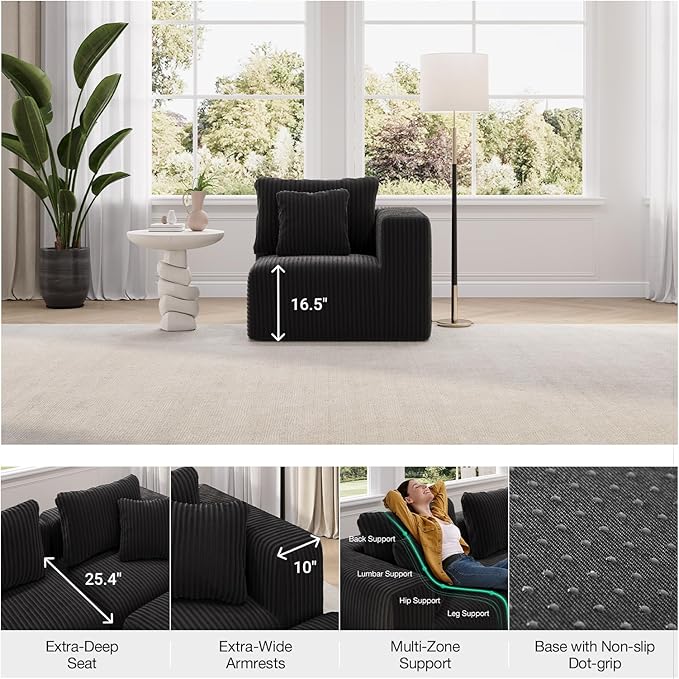 Novilla Modular Sectional Sofa, Modern Cloud Sectional Couch with Smarts Coil™ Support, Upholstered Boneless Couch for Living Room Apartments Bedroom, No Assembly Required (Right-arm Seat)