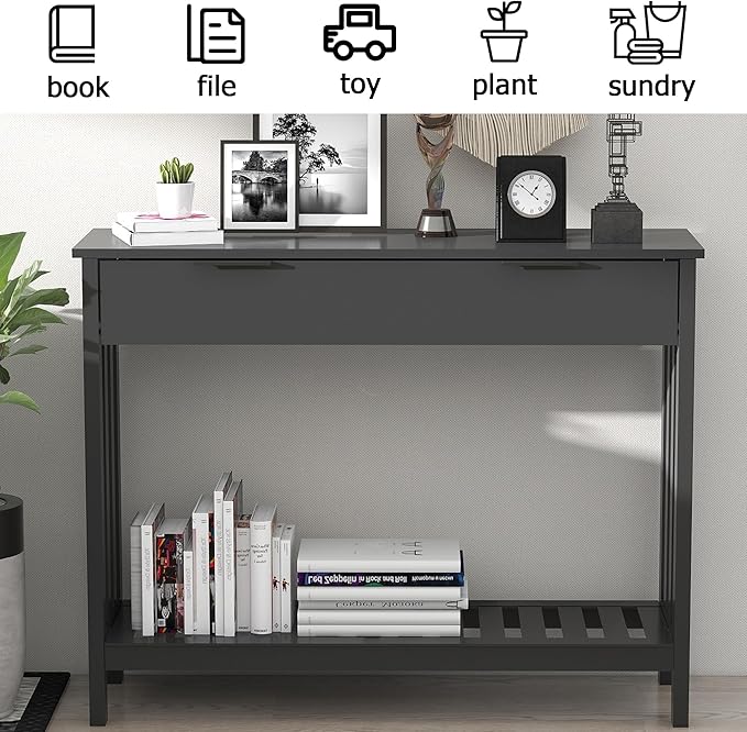 TaoHFE Black Entryway Table with Drawer Modern Wood Narrow Console Table with Storage Hallway Table Sofa Tables for Living Room,Entrance Tables for Front Door Corridor, Office, Black