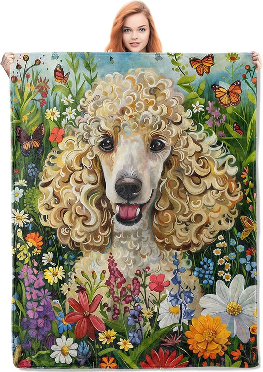 Poodle Flannel Blanket, Poodle Gifts, Poodle Dog-Themed Blanket for Women, Soft Lightweight Throw Blankets for Bed Home Travel Decor 40" x 50"
