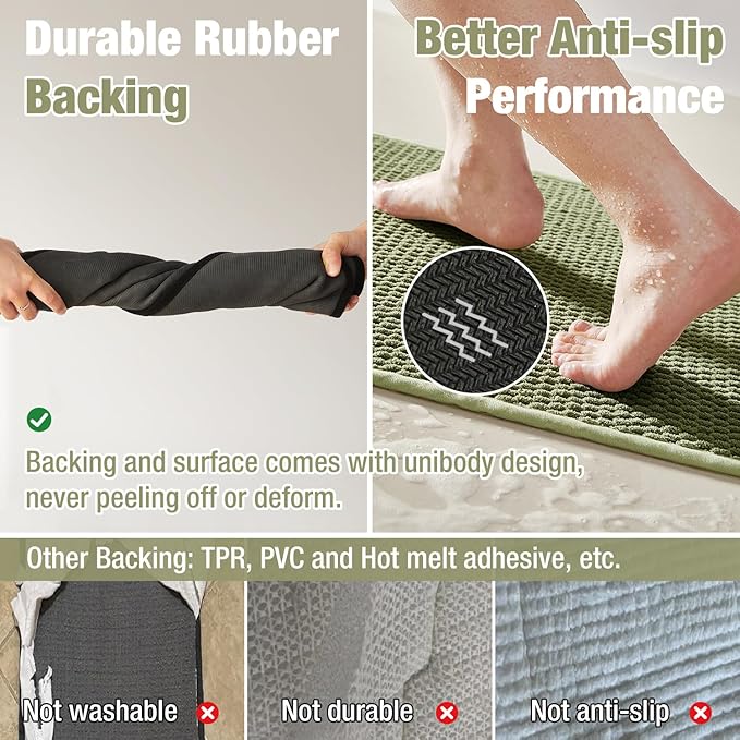 Bathroom Rugs Non Slip Washable, Super Absorbent Thin Bath Mat Quick Dry Low Pile Bathroom Rug, Sage 24"x36"