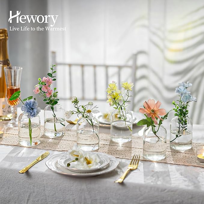 Hewory Glass Bud Vases for Centerpieces: Set of 24 Blown Clear Small Vase Bulk, Mini Cute Flower Vase for Floral Arrangement, Modern Decorations for Wedding Party Event Table Decor, 3.7"(H)×2.75"(D)
