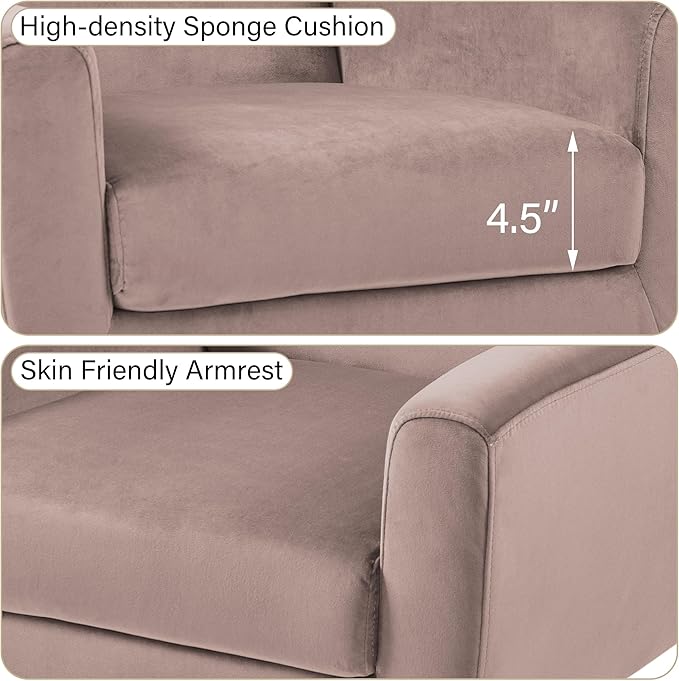 Accent Chair, Modern Velvet Arm Chair for Living Room, Bedroom, Comfy High-Resilient Sponge Reading Chair for Small Spaces （Velvet Silk Pink, Set of 1