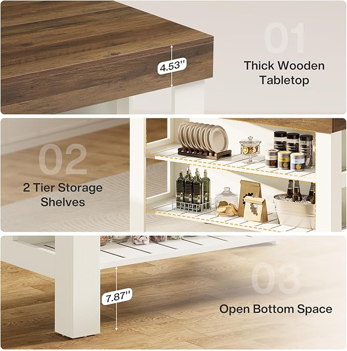 Tribesigns Kitchen Island with Seating and Storage Shelves, 55.1-Inch Breakfast Counter Farmhouse Island Table for Kitchen Dining Room