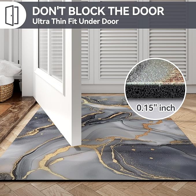 Non Slip Bath Mat Ultra Thin Bathroom Rug Fit Under Door, Rubber Backing Quick Dry Super Absorbent Washable Shower Bath Mats Grey 24x36