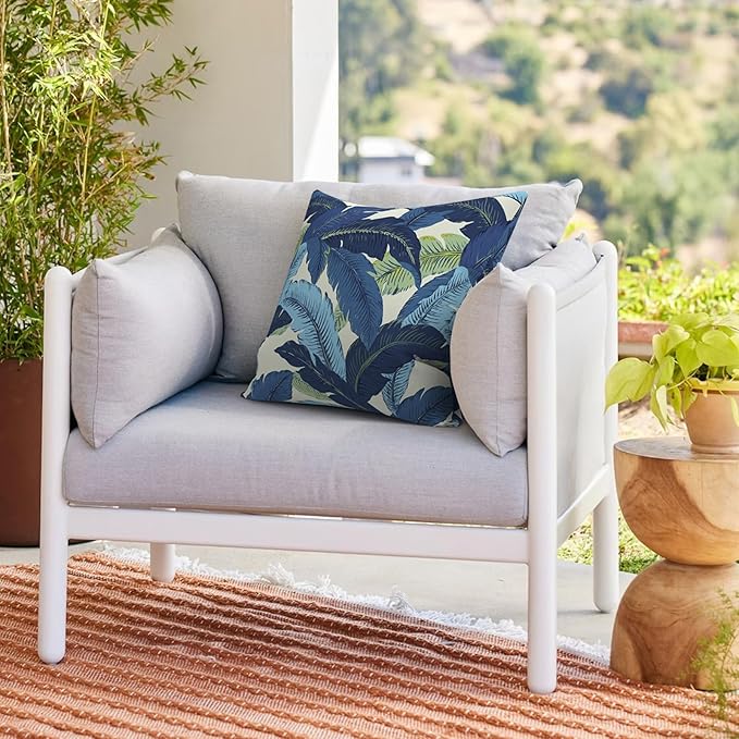 Outdoor Throw Pillows with Inners, All Weather Patio Pillows Set of 2, Square Pillows Decorative for Home Garden Furniture, 20x20 Inch, Swaying Palms Blue