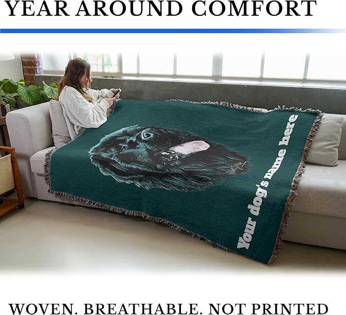 Pure Country Weavers Newfoundland Dog Personalized Woven Blanket Teal by Robert May - Gift Cotton Tapestry Throw - Made in The USA - 72" x 54"