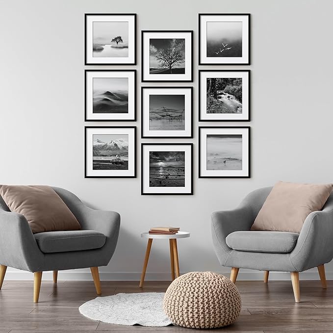 Axeman 16x16 Picture Frame with Mat for 12x12, Solid Oak Wood Square Picture Frame with Tempered Glass, Wooden Square Photo Frame 16''x16'' for Art Photo and Prints, Wall Hook Included, Black