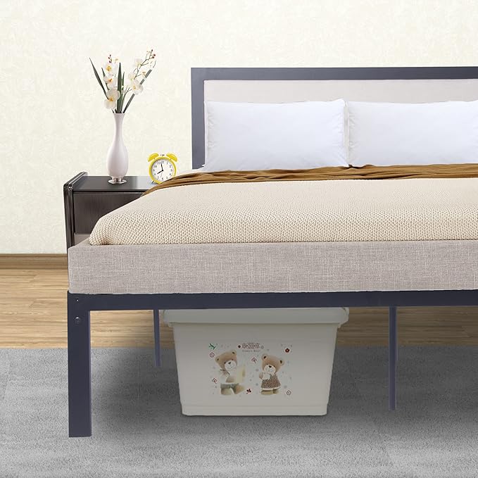 Metal Bed Frame Queen Size Platform with Head Board Mattress Foundation Heavy Duty Metal Slats for Bedroom Students Kids for Hotel Motel Storage Under Bed 500lbs (Black Metal, Queen)