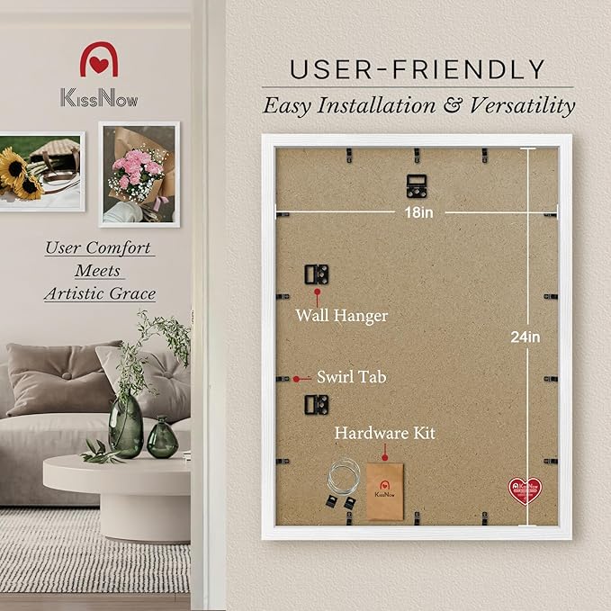 18x24 Poster Frame 4 Pack, White Solid Wood Picture Frame with Polished Plexiglass, Wall Hanging