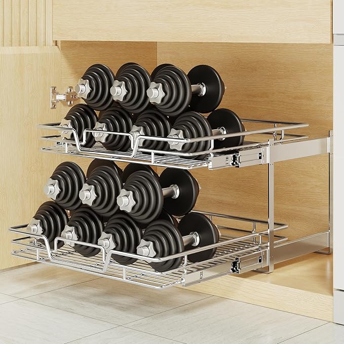 2-Tier Kitchen Cabinet Pull Out Shelf and Drawer Organizer Slide Out Pantry Storaqe Basket in Multiple Sizes (10.7x 21 D)