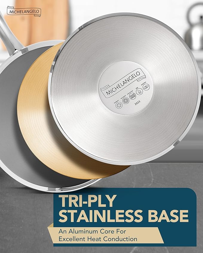 MICHELANGELO Stainless Steel Sauce Pot Set with Steamer 5Pcs, 18/10 Saucepan Set with Pour Spout & Strainer Glass Lids, Sauce pan with Triply Bottom Induction Compatible - 1QT & 2QT