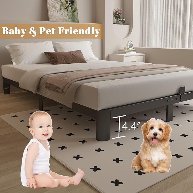 6 Inch Full Size Bed Frame with Metal Gaskets, Black Full Bed Frame No Box Spring Need, Heavy Duty Steel Platform Support, Reserved Holes, Round Corner Legs, Easy Assembly, Noiseless