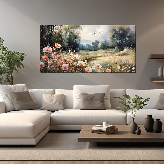 Large Artwork Canvas Wall Art for Living Room Bedroom Decor Wall Painting Modern Country Road Main Picture Image Decorative Painting with Frame Can be Directly Hung Decor Size 24x48 D