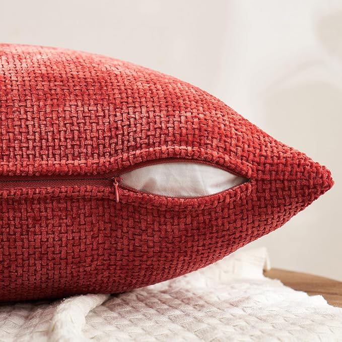 MIULEE Christmas Red Pack of 4 Couch Throw Pillow Covers 16x16 Inch Soft Decorative Chenille Pillow Covers Farmhouse Accent Cushion Covers for Boho Home Decor Sofa Bedroom Living Room