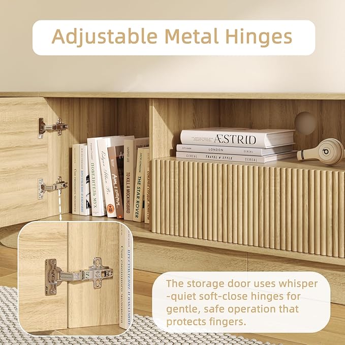 TV Stand and Coffee Table Set of 2,Entertainment Center with Large Storage Cabinet & Open Shelves,86.6'' Modern TV Console,Wood Center Tables for Bedroom, Home Office,Natural