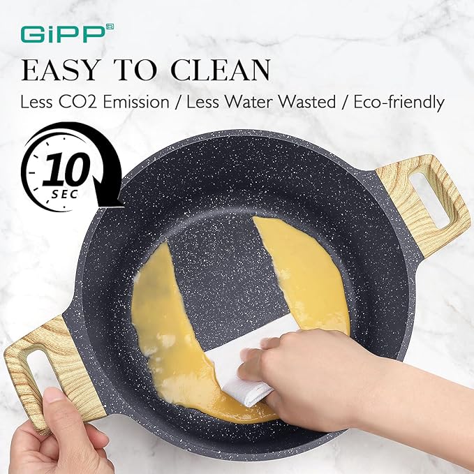 GiPP Pots and Pans Set Non Stick - 10 Pcs White Granite Kitchen Cookware Sets Nonstick Induction Cookware Cooking Pan Set with Frying Pans, Saucepans and Silicone Utensils, PFOS & PFOA Free, Gray