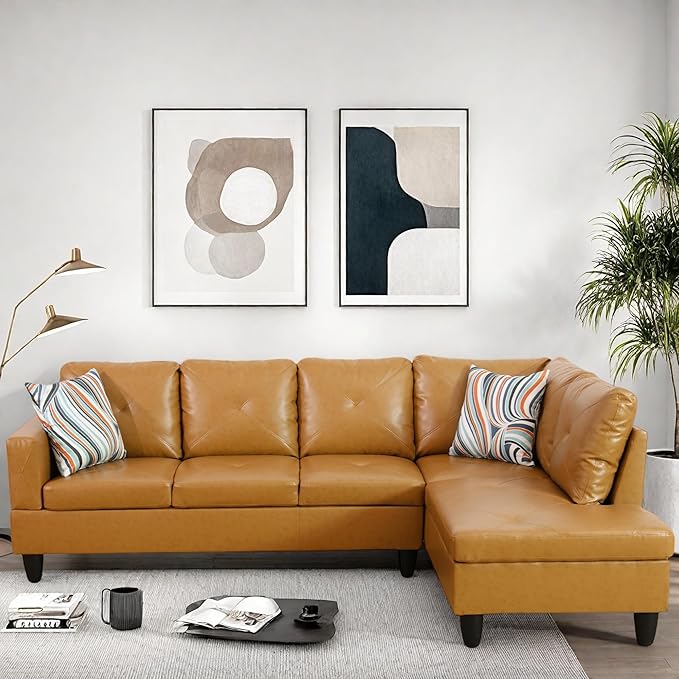 L Shaped Couch, Modular Sectional Sofa with Chaise, Modern Modular Sofas Furniture Sofa Couches for Living Room/Apartment/Office/Bedroom, Ginger