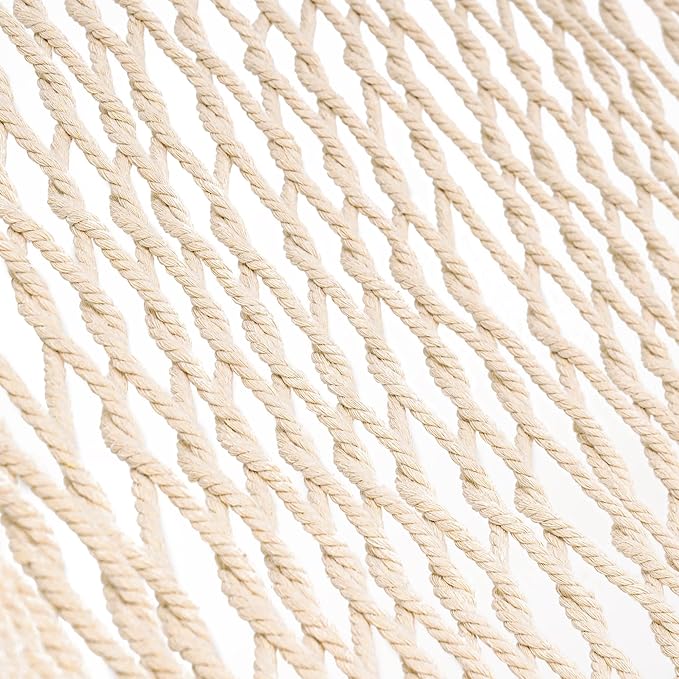 Lazy Daze Hammocks Double Rope Hammock, 2 Person Traditional Outdoor Hand Woven Cotton Rope Hammock with Spreader Bar, Chains, Tree Straps for Patio Yard - Max 450 Lbs, Natural