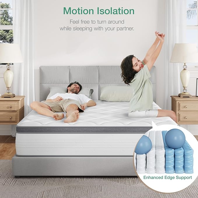 Novilla Queen Mattress in a Box, Queen Size Mattress 10 Inch,Pocket Innerspring with Foam Layer for Motion Isolation & Pressure Relief,Medium Firm Feel,CertiPUR-US