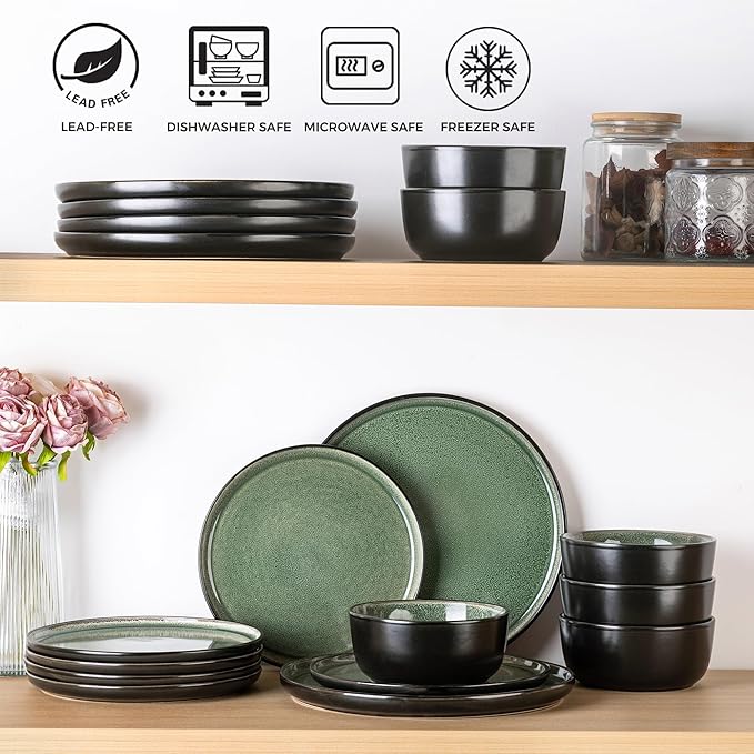 AmorArc Stoneware Dinnerware Sets,Round Reactive Glaze Plates and Bowls Set,Highly Chip and Crack Resistant | Dishwasher & Microwave Safe Dishes Set,Service for 4 (12pc)