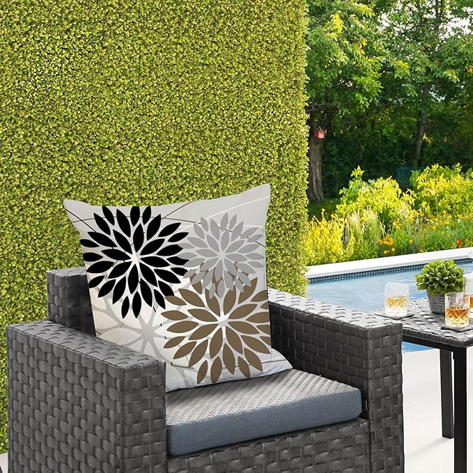 DFXSZ Outdoor Throw Pillow Covers 20x20 Inch Set of 2 Waterproof Spring Summer Geometric Elegant Black Brown Outdoor Pillow Covers for Patio Funiture Garden Couch 158G20