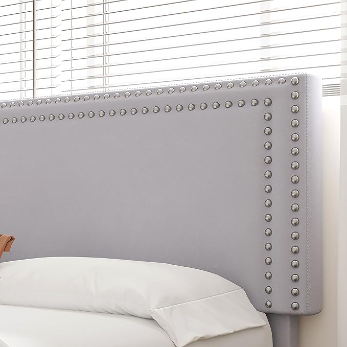 VECELO Full Size Bed Frame with Adjustable Upholstered Headboard, Wooden Slats Platform, Noise-Free Design, Easy Assembly