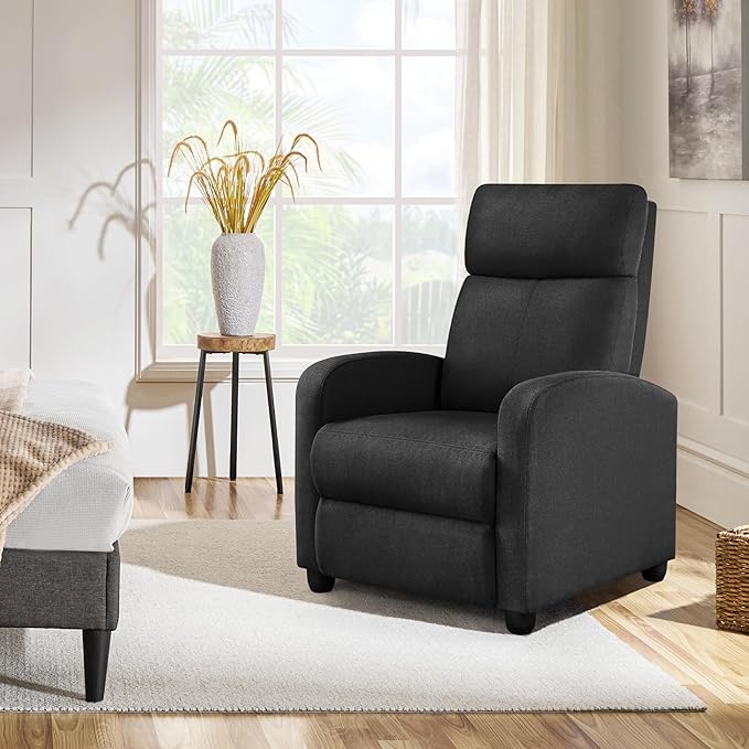Yaheetech Fabric Recliner Chair Sofa Ergonomic Adjustable Single Sofa with Thicker Seat Cushion Modern Home Theater Seating for Living Room Matte Black