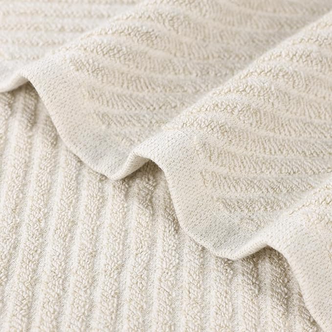 Superior Amelia Viscose Cotton Blend Medium Weight Small Towels, for Kitchen, Bathroom, Shower, Spa, Plush, Quick Dry, Ultra-Soft Essentials, Ribbed Design, Face Towels Washcloths, Set of 12, Beige