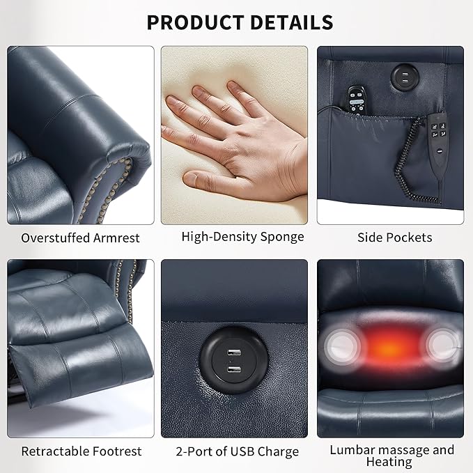 Recliner Chairs for Adults, Oversized Bedroom Chair with Massage, Sofa Chair Home Theater Seating with Lumbar Support, Comfortable Lift Chair for Elderly, Glider Nursery Chair for Living Room