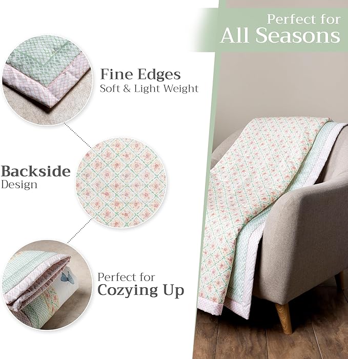 Maison d' Hermine Throw Blanket Lightweight and Breathable Cotton Easter Throw Blanket for Couch Bed Sofa Girls Boys Women Men Gifts Travel Living Room Bedding (60"x80", Easter Dew)