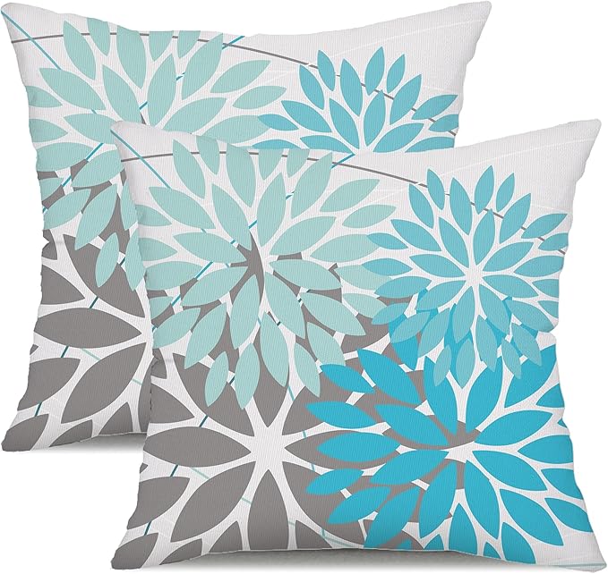 DFXSZ Outdoor Pillow Covers 16x16 Inch Set of 2 Blue Flower Decorative Waterproof Summer Outdoor Pillow Covers for Patio Funiture Garden Couch 168H16
