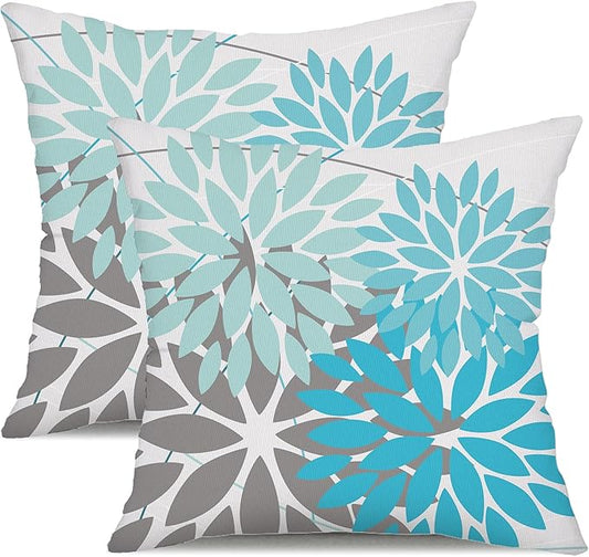 DFXSZ Outdoor Pillow Covers 16x16 Inch Set of 2 Blue Flower Decorative Waterproof Summer Outdoor Pillow Covers for Patio Funiture Garden Couch 168H16