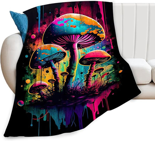 Mushroom Blanket Graffiti Throw Blankets Funky Mushroom Stuff Gifts for Men Women Boys Girls Adults Fleece Flannel Blanket Plush Bedding for Couch Sofa Bed Room Decor 40"X50"