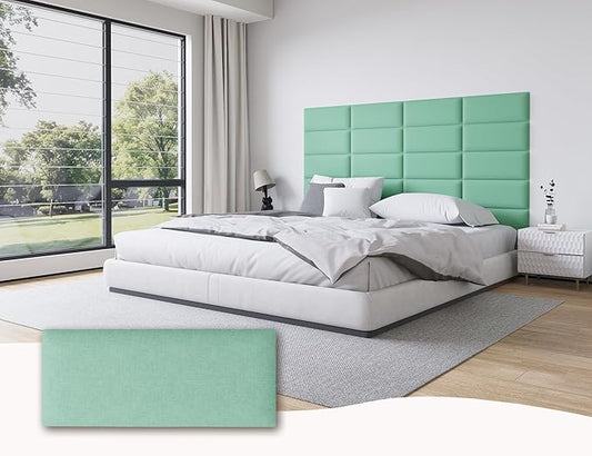 Peel and Stick Wall Panels, 9-Pack Upholstered Tufted Headboard for Queen Size,Wall Mounted Bed Headboard for Adjustable Bed Frame,10"x24",Light Green