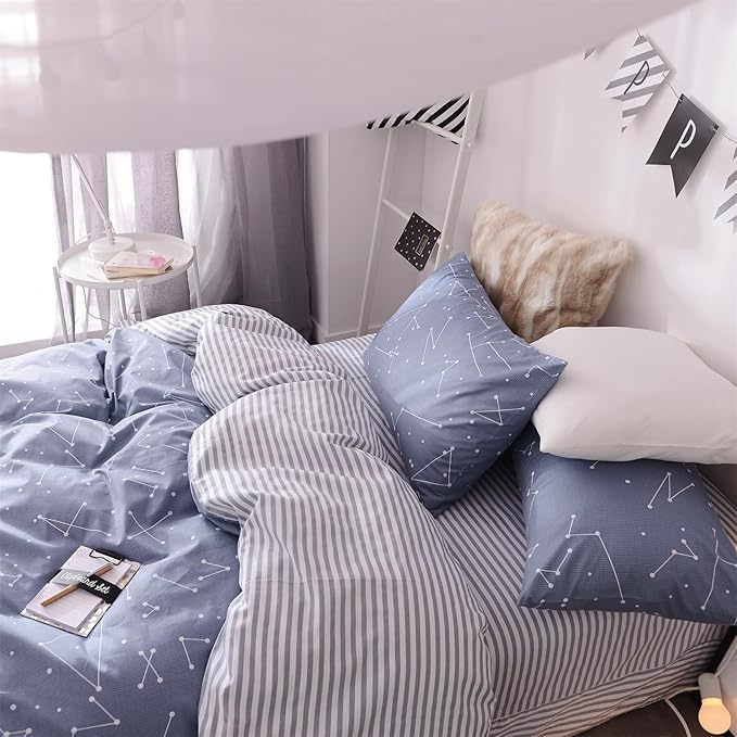 mixinni Full Comforter Sets Men Modern Navy Blue Constellation Bedding for Boys Teen Girls Geometric Comforter Bed Fluffy, 1 Comforter and 2 Pillow Shams-Full Size