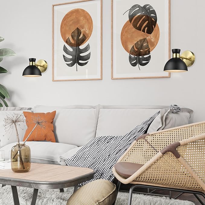 GLOBE Electric 65000100 1-Light Plug-in or Hardwire Wall Sconce, Matte Brass, Black Pivoting Metal Shade, 6ft Black Cord, in-Line Rocker Switch, Wall Lights for Living Room, Hanging Lamp