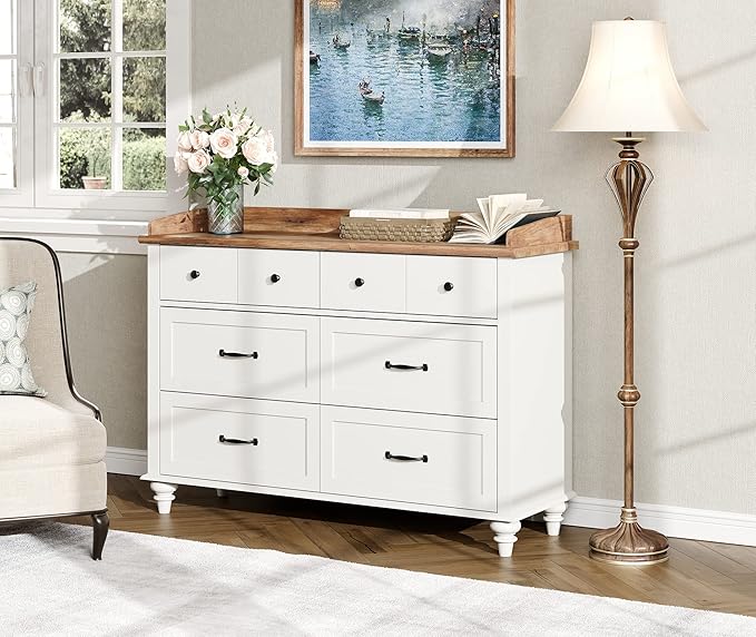 Dresser for Bedroom with 12 Drawers, Large Kids Dressers with Wide Chest of Drawers, Mid Century Modern Baby Wooden Closet Storage Organizer for Living Room, Nursery, Hallway, White