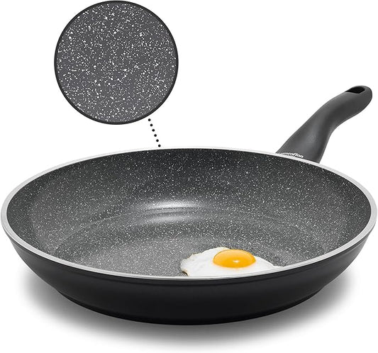Rigoletto 11” Nonstick Frying Pan Skillet, Made in Italy, Vesuvio Layered Ceramic PFAS-Free Surface, Induction Ready, Dishwasher & Metal Utensil Safe, Granite Finish, Stay-Cool Handle, Black