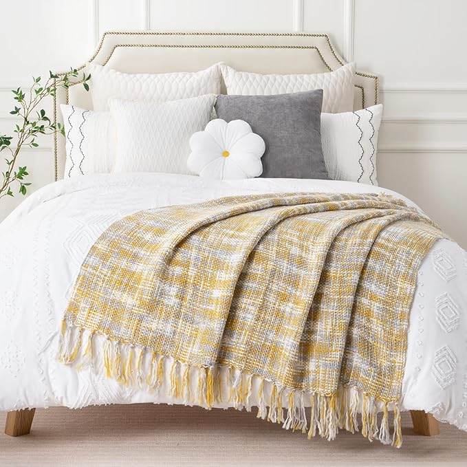 BATTILO HOME Yellow Throw Blanket for Couch Bed, Mustard Gold Blanket for Spring Summer, Multicolor Throw Blanket for Home Decor, 50"x60"