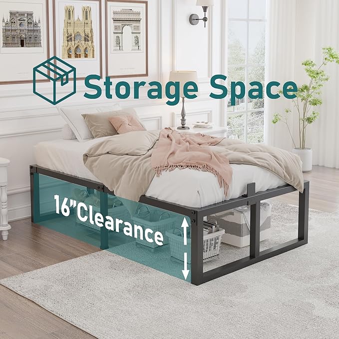 Twin XL Size Bed Frame, 18 Inch Heavy Duty Support 3500 lbs Metal Platform, No Box Spring Needed/Noise Free/Non-Slip/Steel Slat Support/Easy Assembly