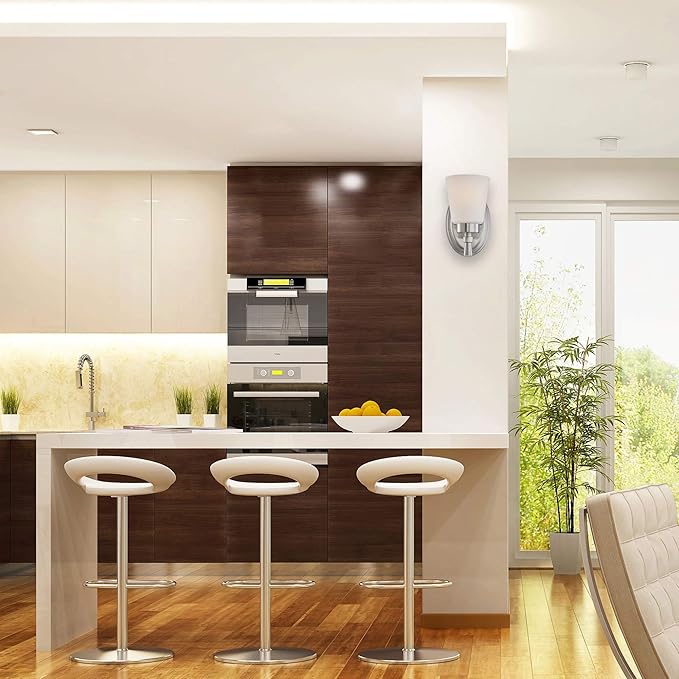 GRUENLICH Wall Sconce, Modern Vanity Light, for Bathroom, Bedroom, Sitting Room, E26 Base 60W Max, Metal Housing with Glass, Nickel Finish, 1-Pack