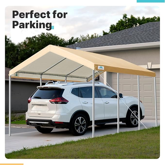 ADVANCE OUTDOOR 10x20 ft Heavy Duty Carport Potable Car Canopy Garage Party Tent Boat Shelter, Adjustable Height from 9.5 ft to 11 ft, Beige