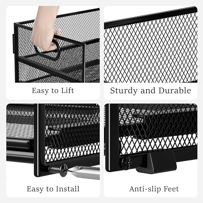 Subekyu 2-Pack 6-Tier Paper Tray Organizer for Desk - Black Mesh File Folder Sorter with Handles, Desk Letter Holder for Office, Home, School Supplies Storage & Organization