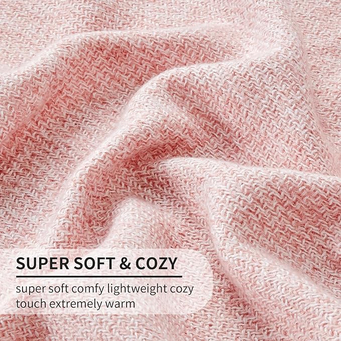 BOURINA Faux Cashmere Fringe Throw Blanket Decorative Lightweight Throw Soft Cozy for Bed or Sofa Outdoor Blanket, 50x70 Inches Pink