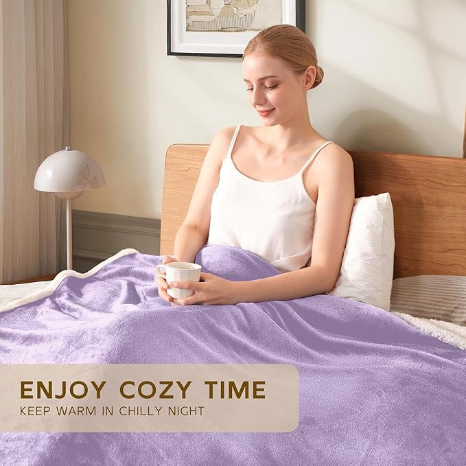 BEAUTEX Sherpa Fleece Throw Blankets, Soft Fluffy Flannel Plush Blanket and Throw, Fuzzy Cozy Cuddle Blankets for Couch Bed Sofa Adults (50" x 60", Lavender)