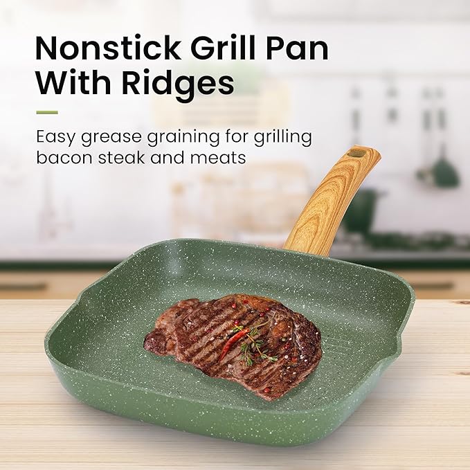 30 Piece Pots and Pans Set Non Stick, Nonstick Induction Granite Kitchen Cookware Sets, Induction Cookware and Bakeware Set, Nonstick Granite Cooking Set, Pan Sets for Cooking, Green